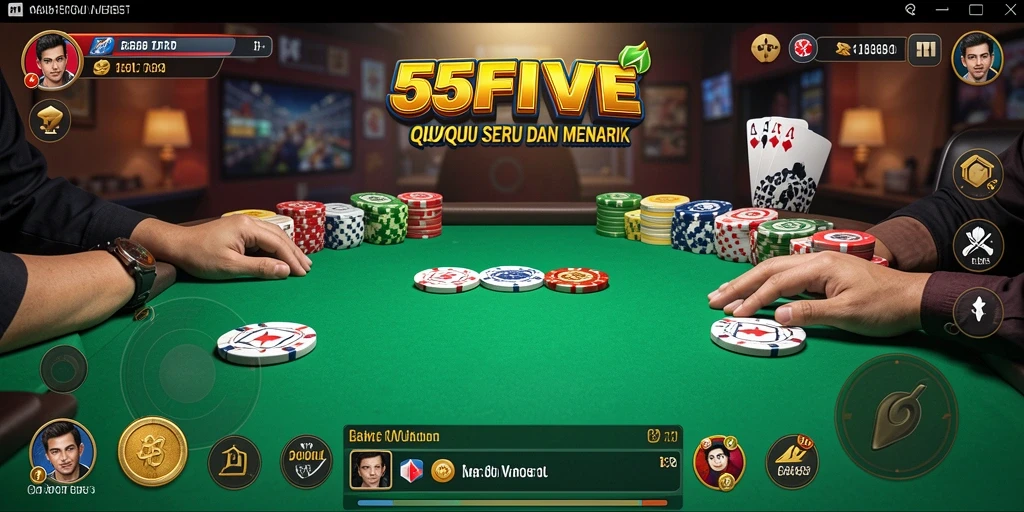Screenshot utama 55FIVE menampilkan gameplay seru QiuQiu.