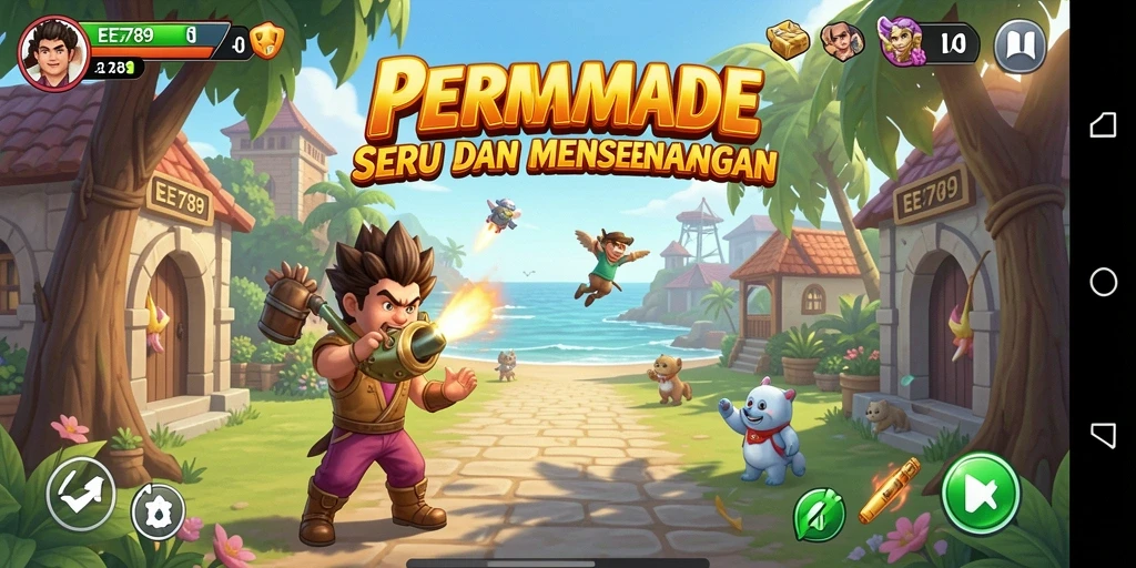 Screenshot gameplay dari EE789 yang menunjukkan aksi seru di level Arcade.