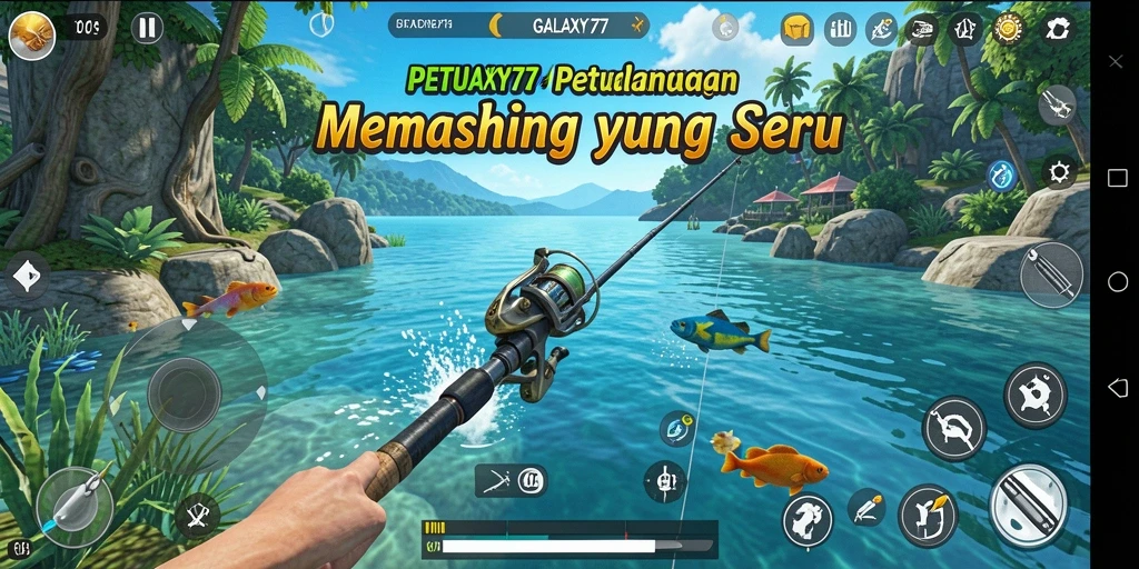 Tampilan gameplay menarik di GALAXY77 saat memancing ikan.
