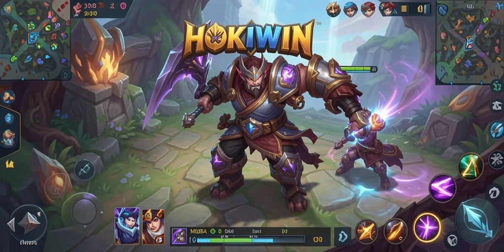 Gameplay seru HOKIWIN dalam aksi pertempuran MOBA.
