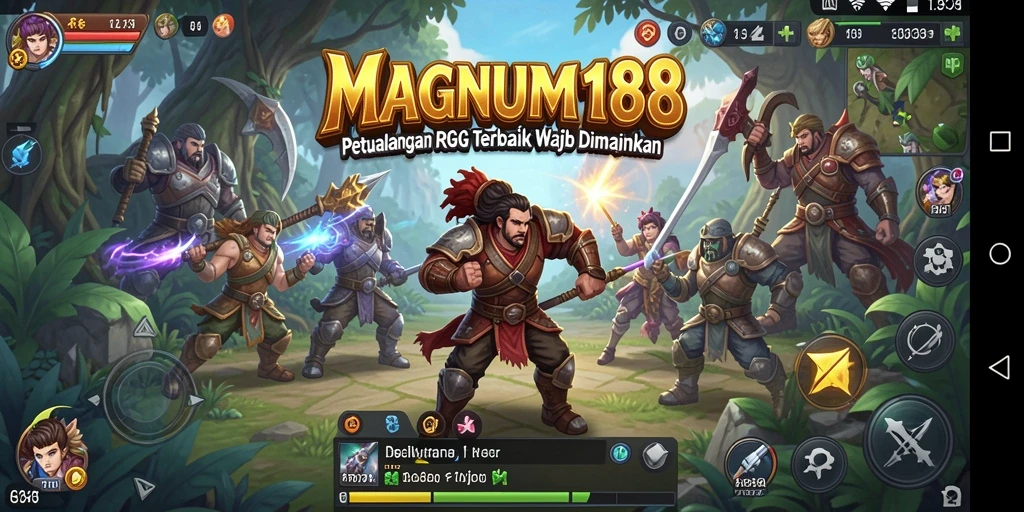 Tangkapan layar utama MAGNUM188 menunjukkan pertarungan RPG yang penuh aksi.