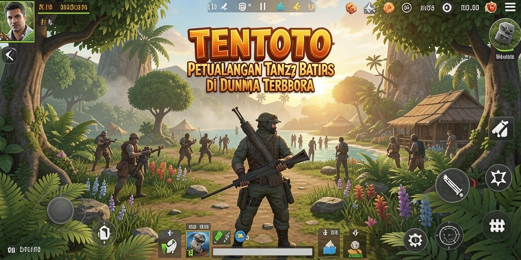 Screenshot gameplay TENTOTO menampilkan eksplorasi dunia terbuka yang indah.