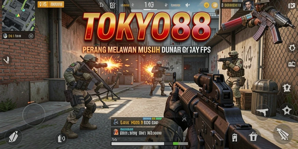 Screenshot utama TOKYO88 memperlihatkan aksi mendebarkan dalam gameplay FPS.